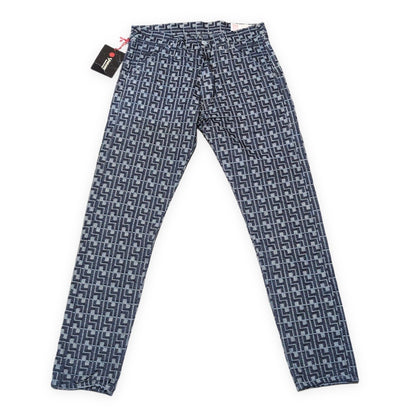 EVISU Lot.5500 Blue Monogram Jacquard Denim Jeans Size 32