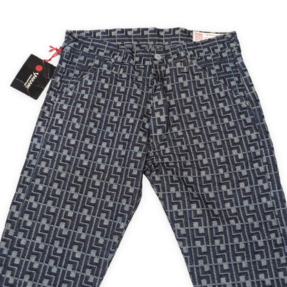 EVISU Lot.5500 Blue Monogram Jacquard Denim Jeans Size 32