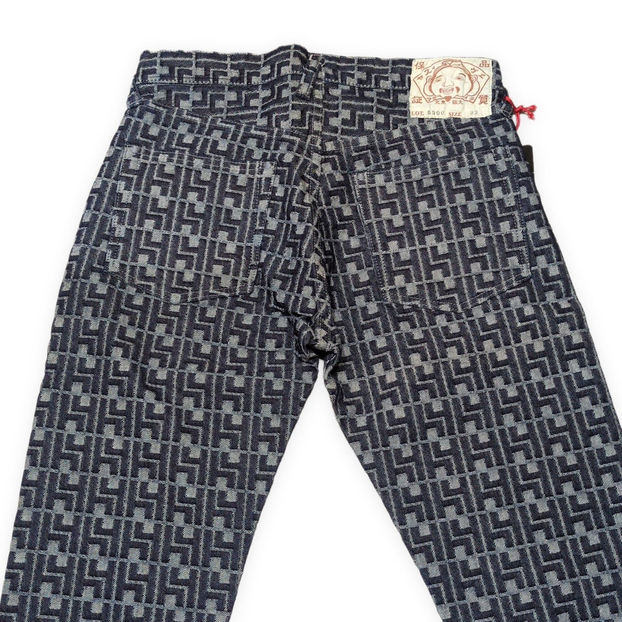 EVISU Lot.5500 Blue Monogram Jacquard Denim Jeans Size 32