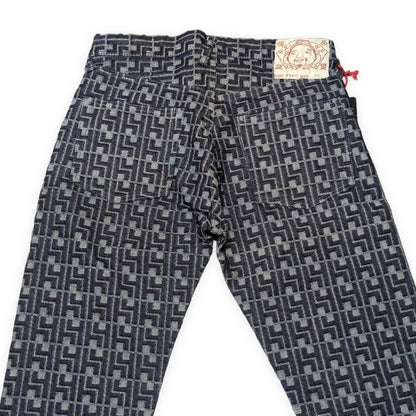 EVISU Lot.5500 Blue Monogram Jacquard Denim Jeans Size 32