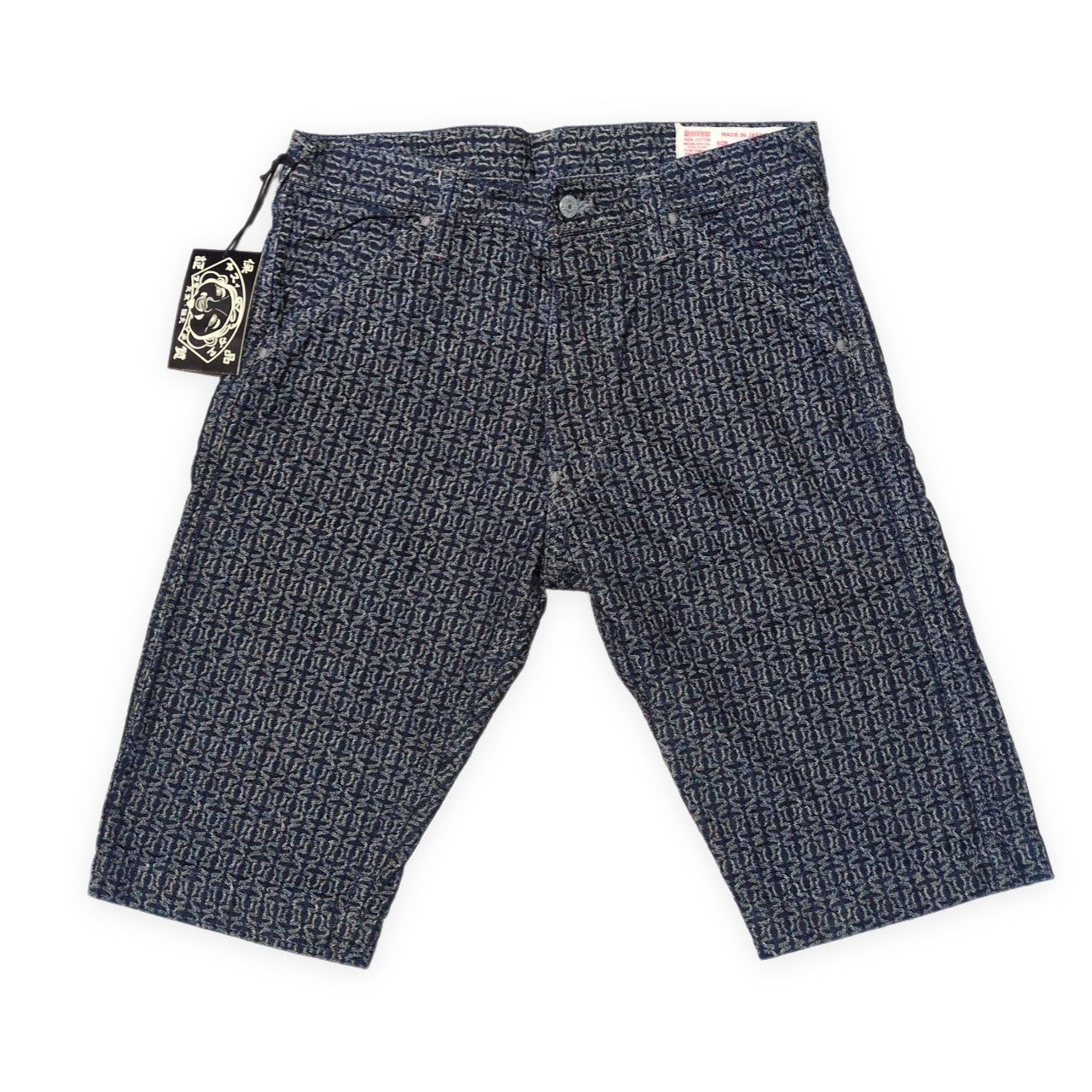EVISU 7550 All-Over Jacquard Cotton Shorts Blue Size 32
