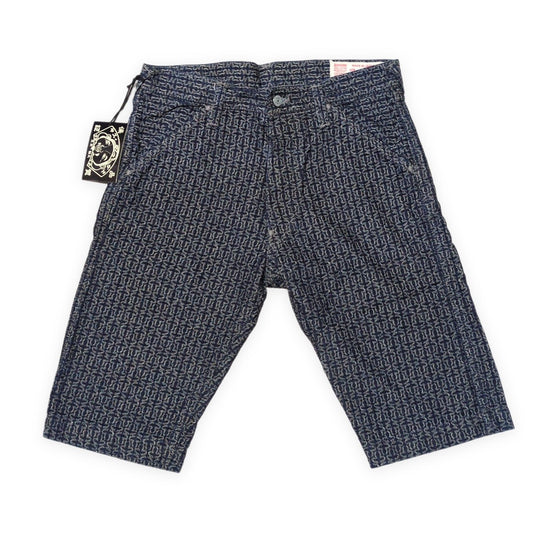 EVISU 7550 All-Over Jacquard Cotton Shorts Blue Size 32
