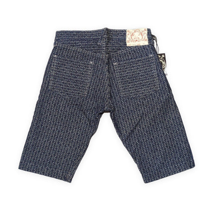 EVISU 7550 All-Over Jacquard Cotton Shorts Blue Size 32