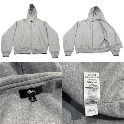 STUSSY Gray Double Face Label Full Zip Hoodie Size XL
