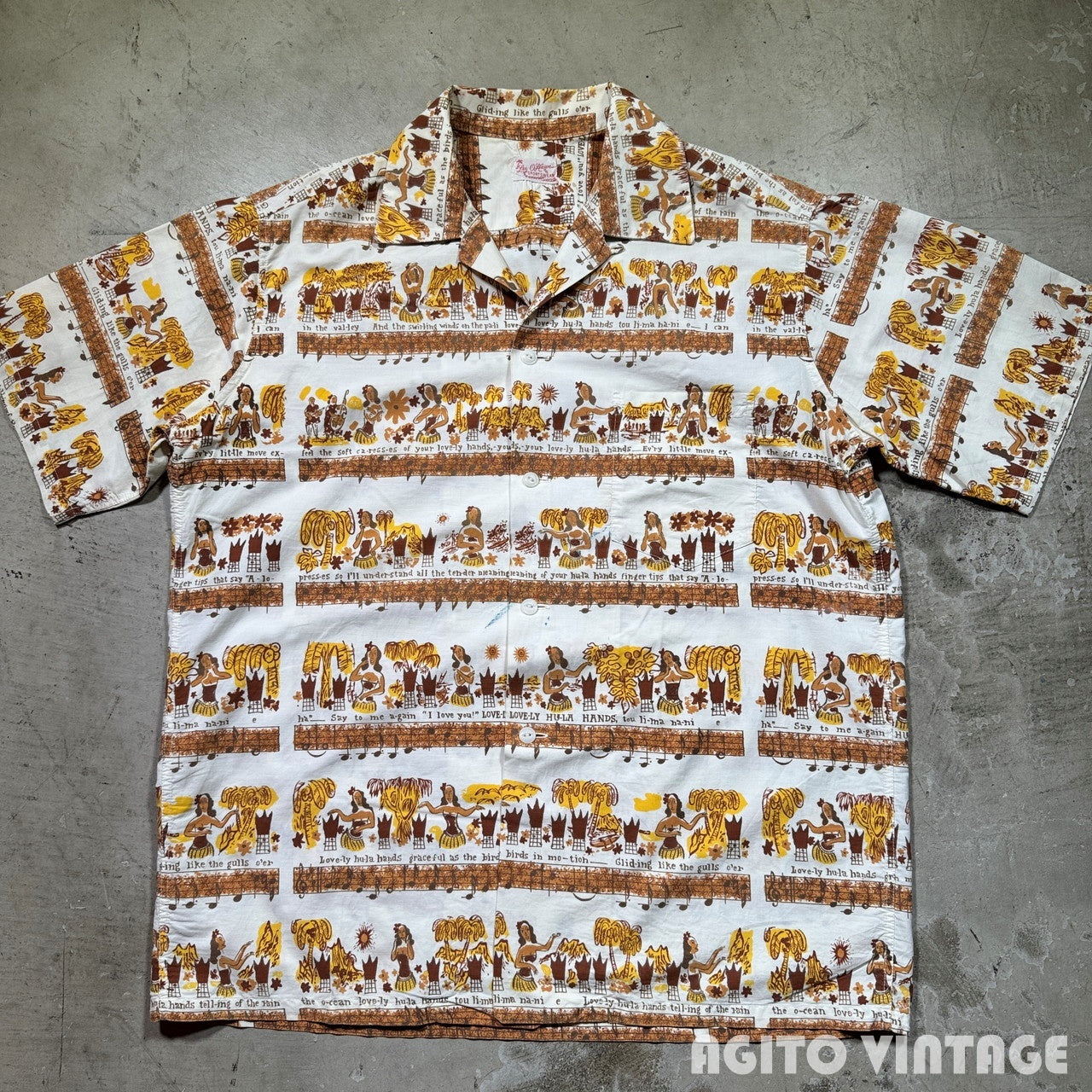 Lei-O-Hawaii 50s Vintage Cotton Hawaiian Hula Girl Shirt Size XL
