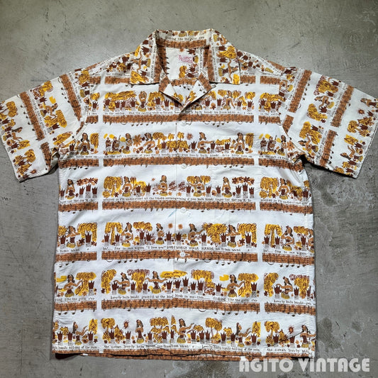 Lei-O-Hawaii 50s Vintage Cotton Hawaiian Hula Girl Shirt Size XL