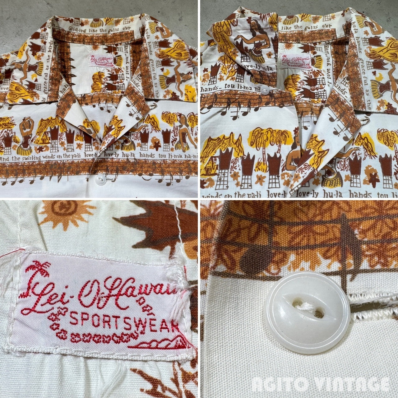 Lei-O-Hawaii 50s Vintage Cotton Hawaiian Hula Girl Shirt Size XL