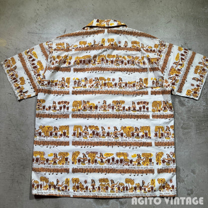 Lei-O-Hawaii 50s Vintage Cotton Hawaiian Hula Girl Shirt Size XL