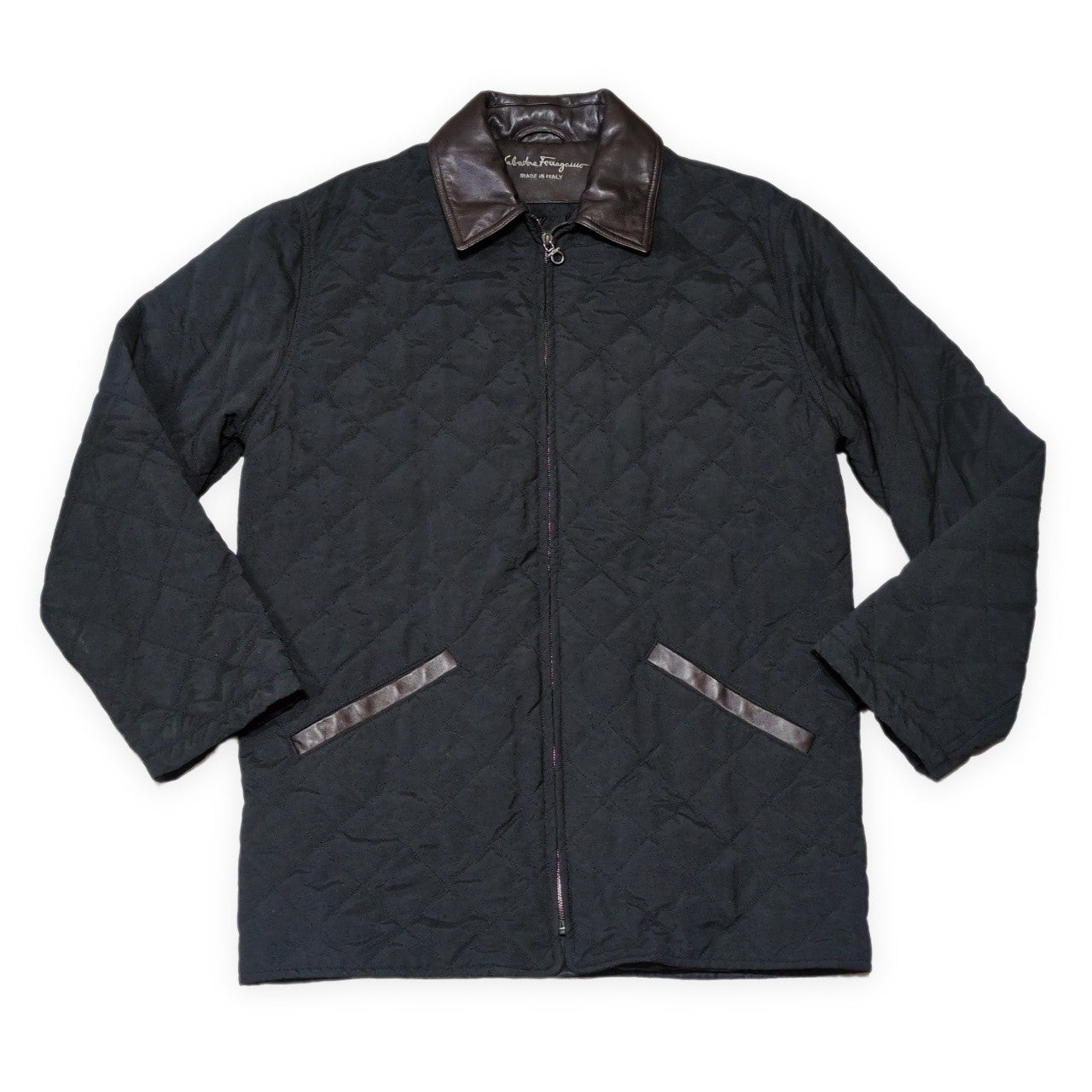 Salvatore Ferragamo 90s-00s Quilted Leather Collar Jacket Size 48