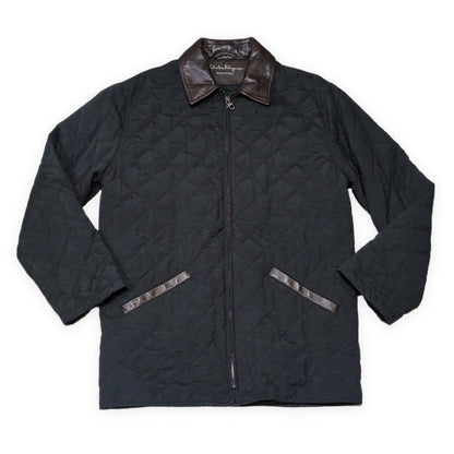 Salvatore Ferragamo 90s-00s Quilted Leather Collar Jacket Size 48