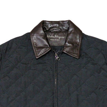 Salvatore Ferragamo 90s-00s Quilted Leather Collar Jacket Size 48