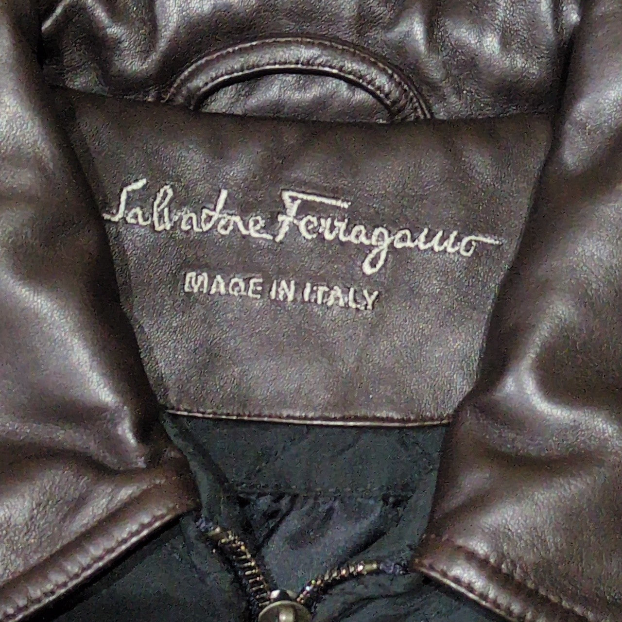 Salvatore Ferragamo 90s-00s Quilted Leather Collar Jacket Size 48