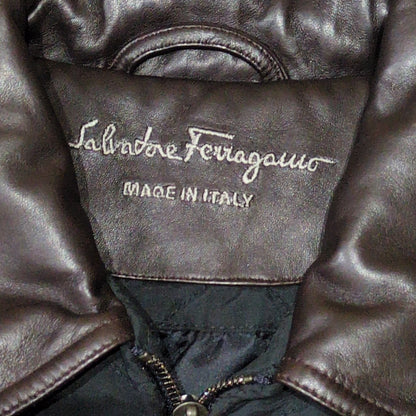 Salvatore Ferragamo 90s-00s Quilted Leather Collar Jacket Size 48
