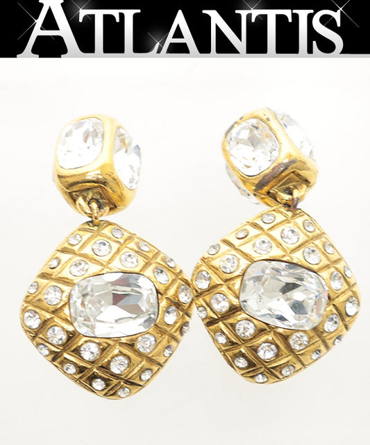 CHANEL Rhinestone Diamond Earrings Gold