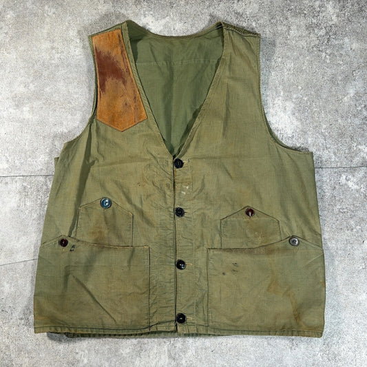 Unknown 50s Vintage Leather Patch Hunting Vest Green Size L