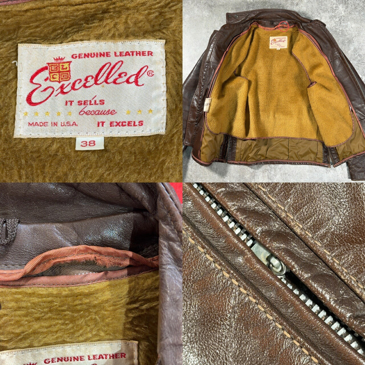 excelled 70s Single Rider Leather Jacket Brown Size M