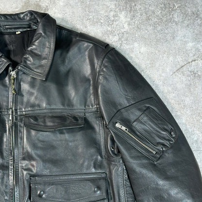 POLIZEI German Police Leather Jacket Black Size 44