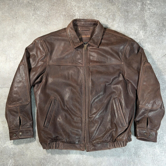ST. JOHN'S BAY 00s Elbow Patch Leather Jacket Brown Size XL