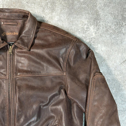 ST. JOHN'S BAY 00s Elbow Patch Leather Jacket Brown Size XL