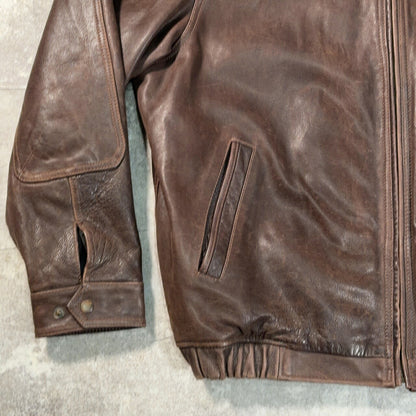 ST. JOHN'S BAY 00s Elbow Patch Leather Jacket Brown Size XL