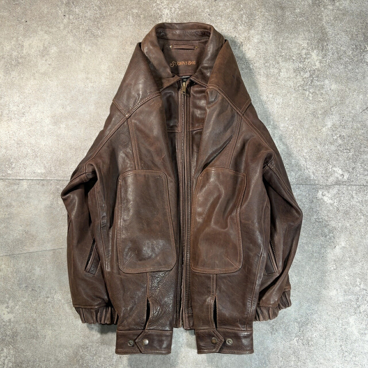 ST. JOHN'S BAY 00s Elbow Patch Leather Jacket Brown Size XL