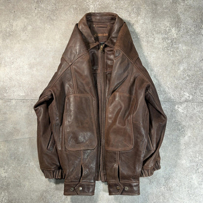 ST. JOHN'S BAY 00s Elbow Patch Leather Jacket Brown Size XL
