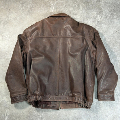 ST. JOHN'S BAY 00s Elbow Patch Leather Jacket Brown Size XL