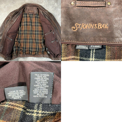 ST. JOHN'S BAY 00s Elbow Patch Leather Jacket Brown Size XL