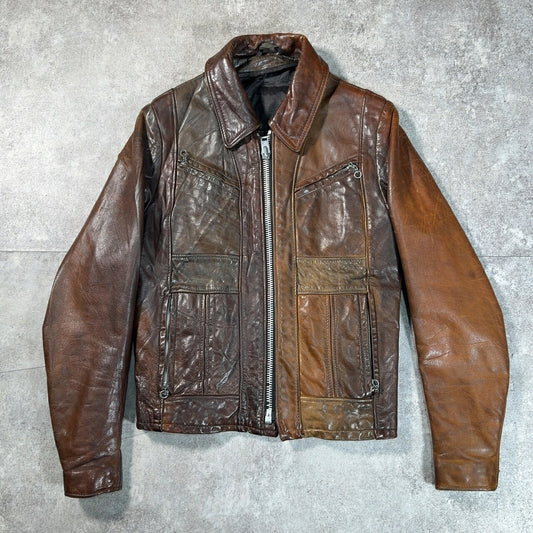 Schott 70s/80s Vintage Leather Trucker Jacket Brown Size S