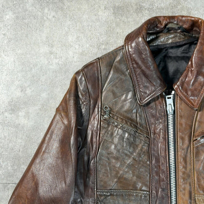 Schott 70s/80s Vintage Leather Trucker Jacket Brown Size S