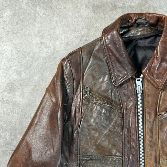 Schott 70s/80s Vintage Leather Trucker Jacket Brown Size S