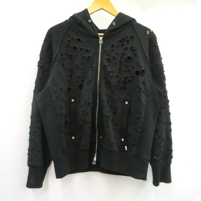 FAF(FAKE ASS FLOWERS) Damaged Zip Hoodie Black Size M