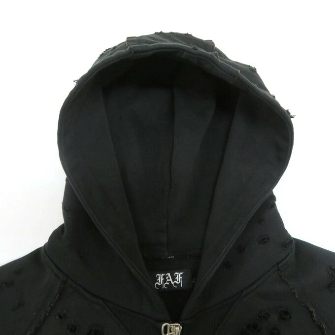 FAF(FAKE ASS FLOWERS) Damaged Zip Hoodie Black Size M
