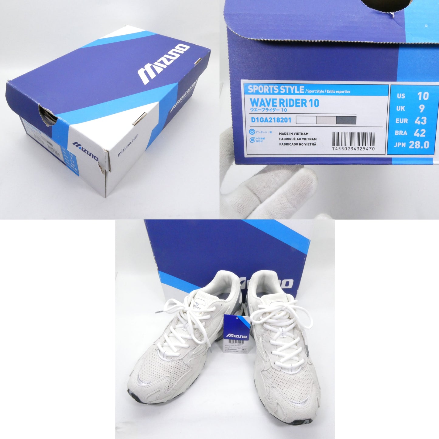 MIZUNO WAVE RIDER 10 White Grey Sneakers