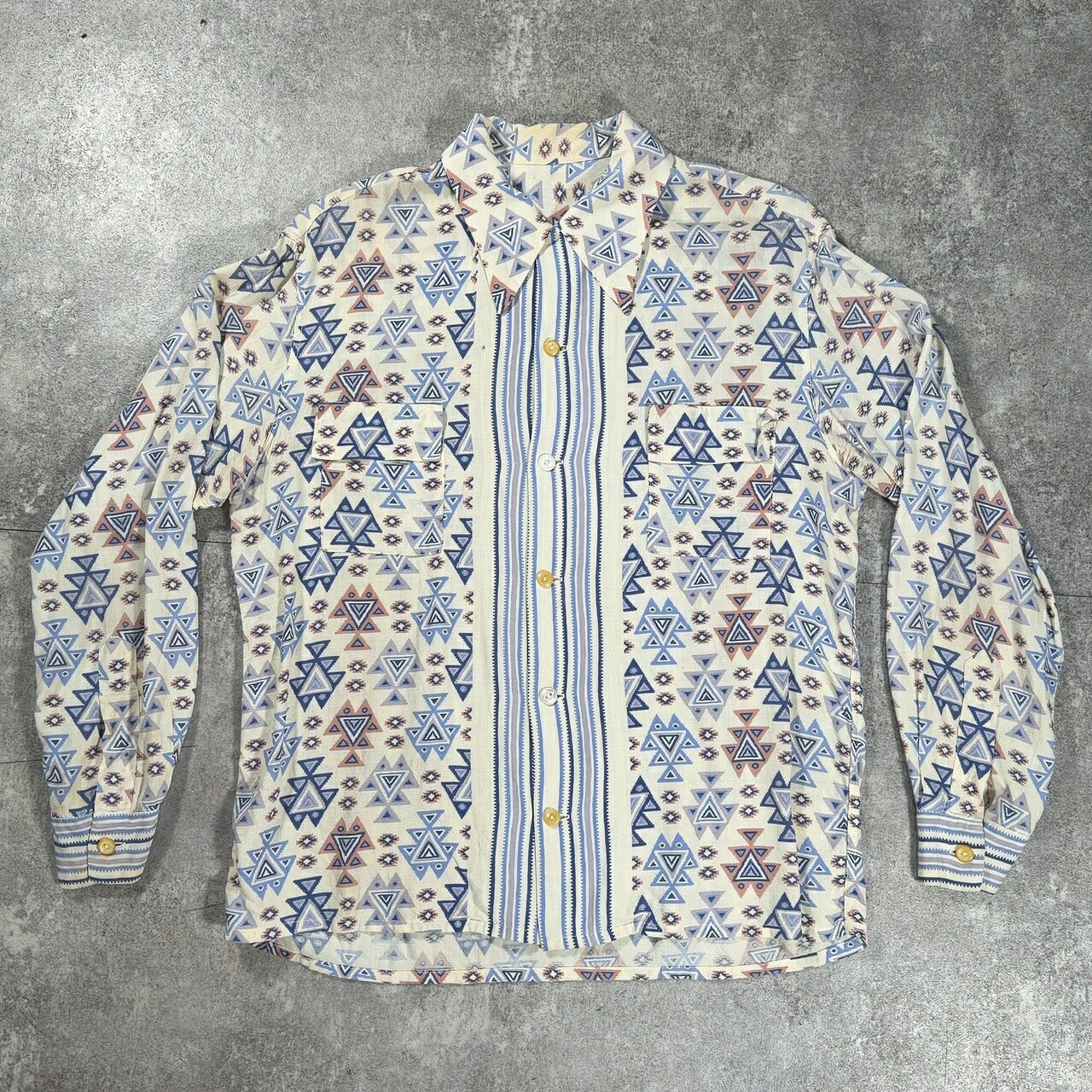 ITG 40s Vintage Geometric Open Collar Shirt Size L