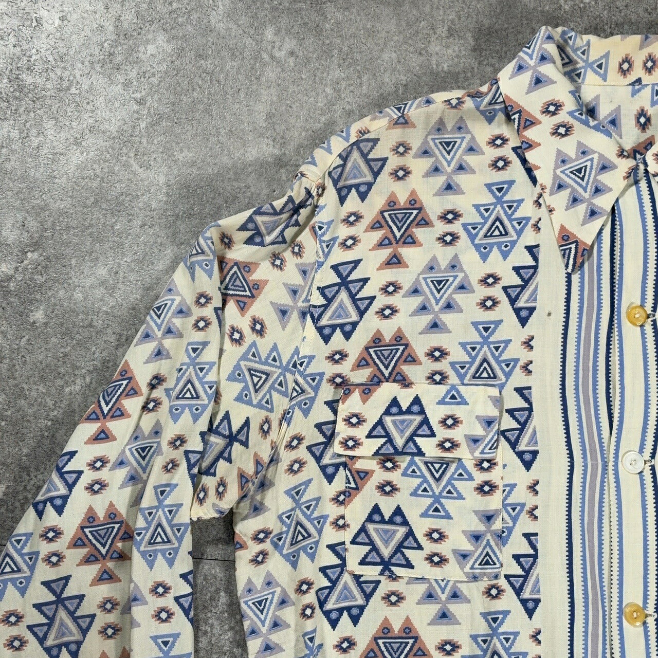ITG 40s Vintage Geometric Open Collar Shirt Size L