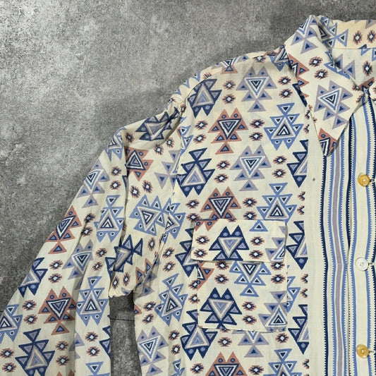 ITG 40s Vintage Geometric Open Collar Shirt Size L