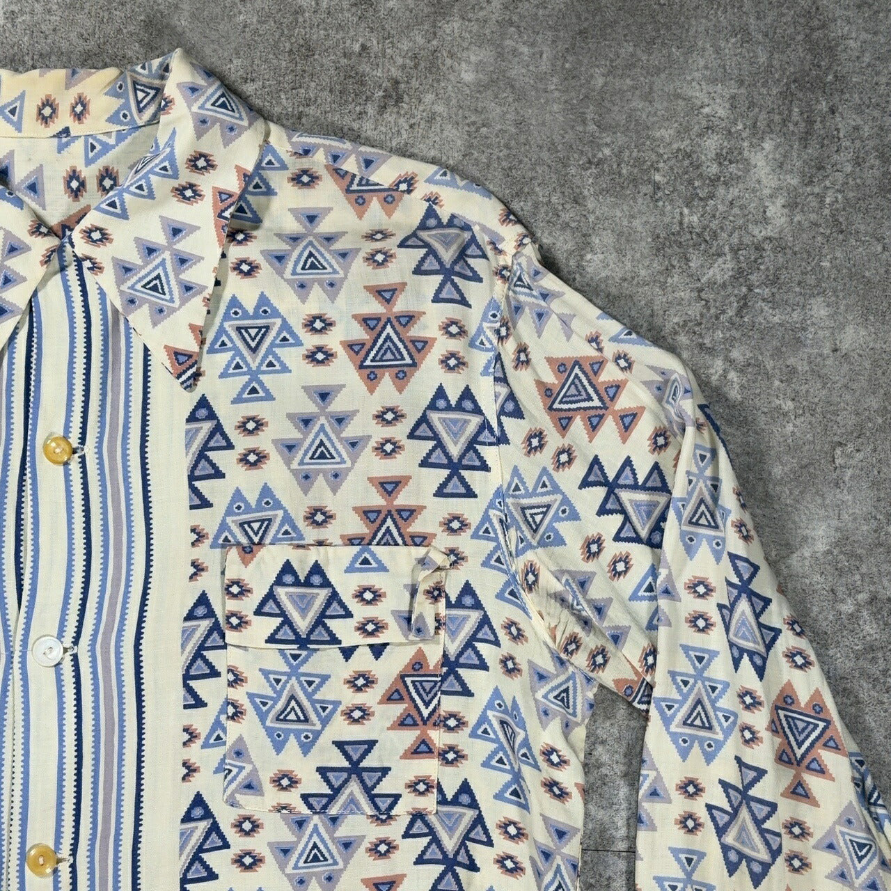 ITG 40s Vintage Geometric Open Collar Shirt Size L