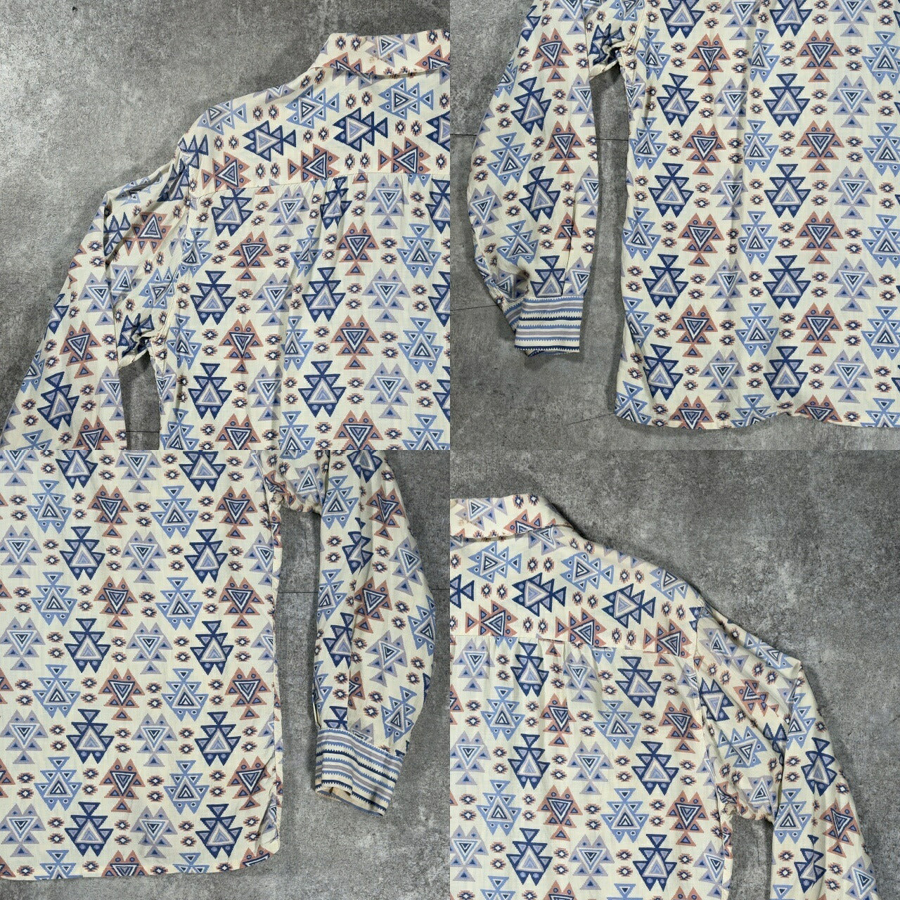 ITG 40s Vintage Geometric Open Collar Shirt Size L