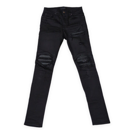 AMIRI MX1 Black Leather Patch Skinny Jeans Size 30