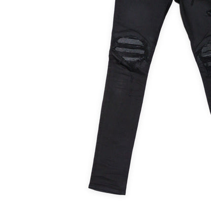AMIRI MX1 Black Leather Patch Skinny Jeans Size 30