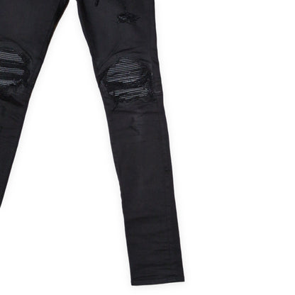 AMIRI MX1 Black Leather Patch Skinny Jeans Size 30