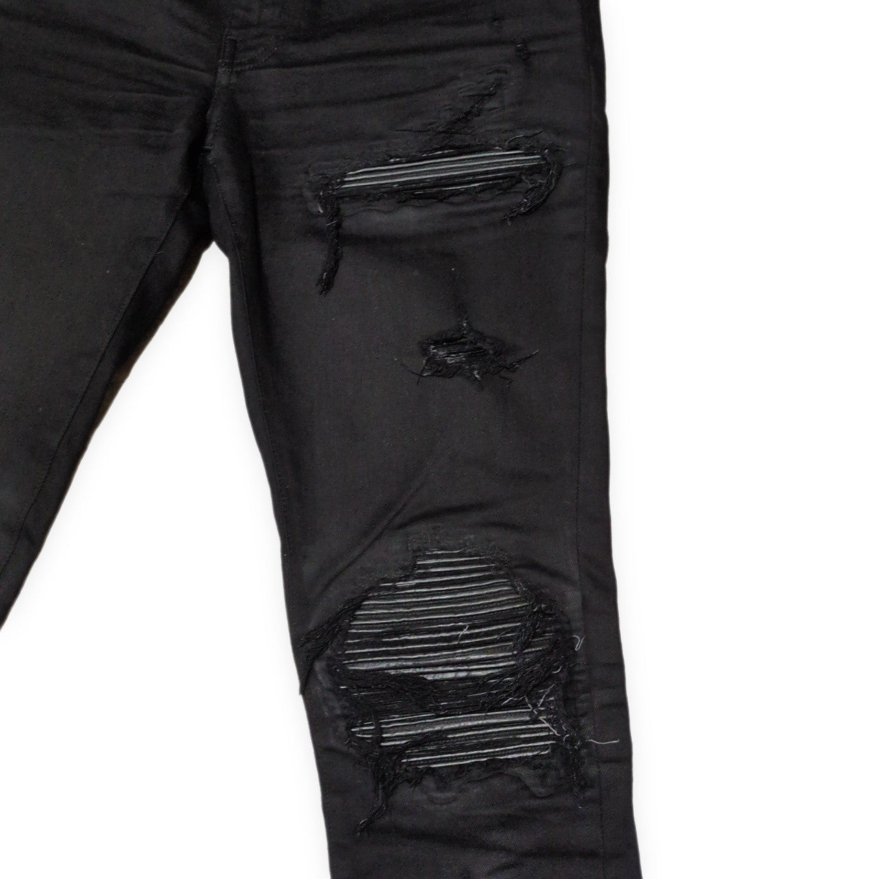 AMIRI MX1 Black Leather Patch Skinny Jeans Size 30