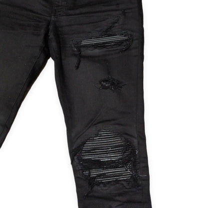 AMIRI MX1 Black Leather Patch Skinny Jeans Size 30