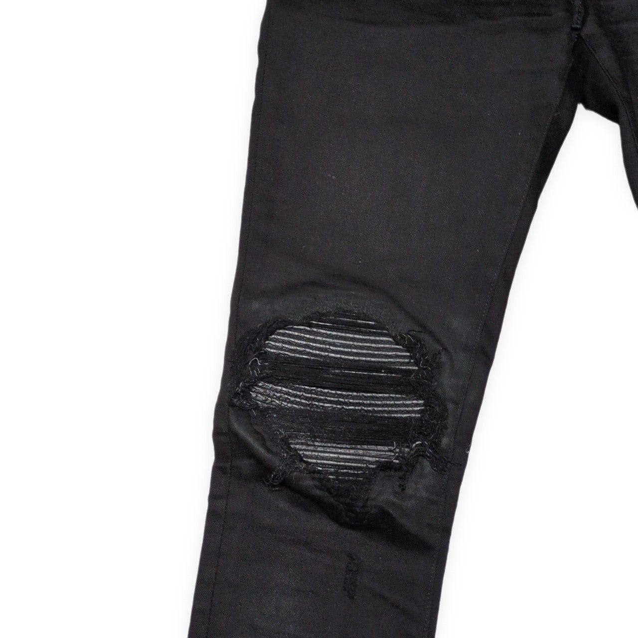 AMIRI MX1 Black Leather Patch Skinny Jeans Size 30