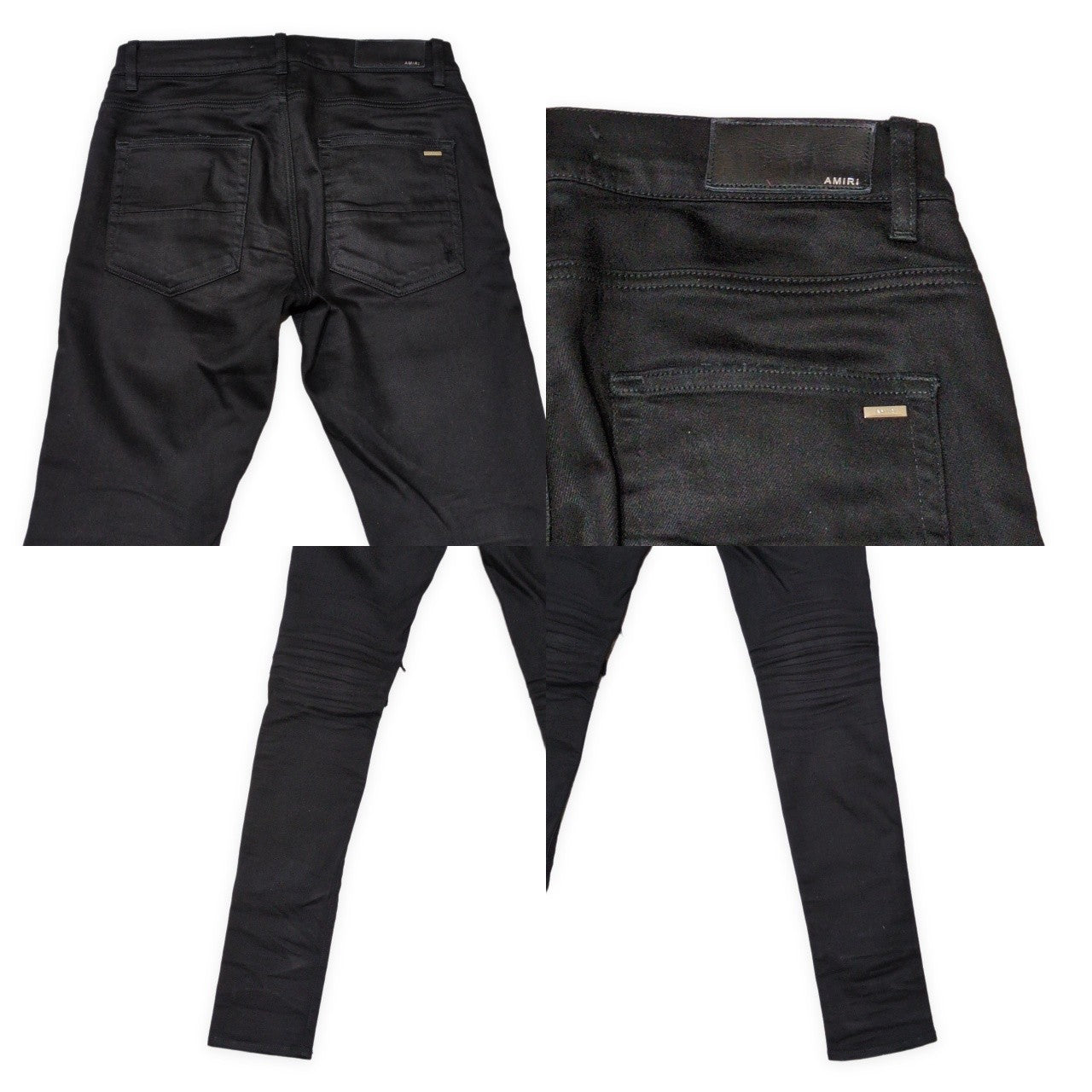 AMIRI MX1 Black Leather Patch Skinny Jeans Size 30