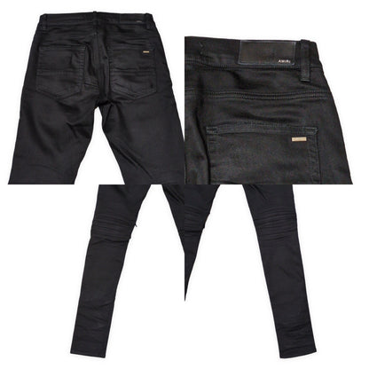 AMIRI MX1 Black Leather Patch Skinny Jeans Size 30