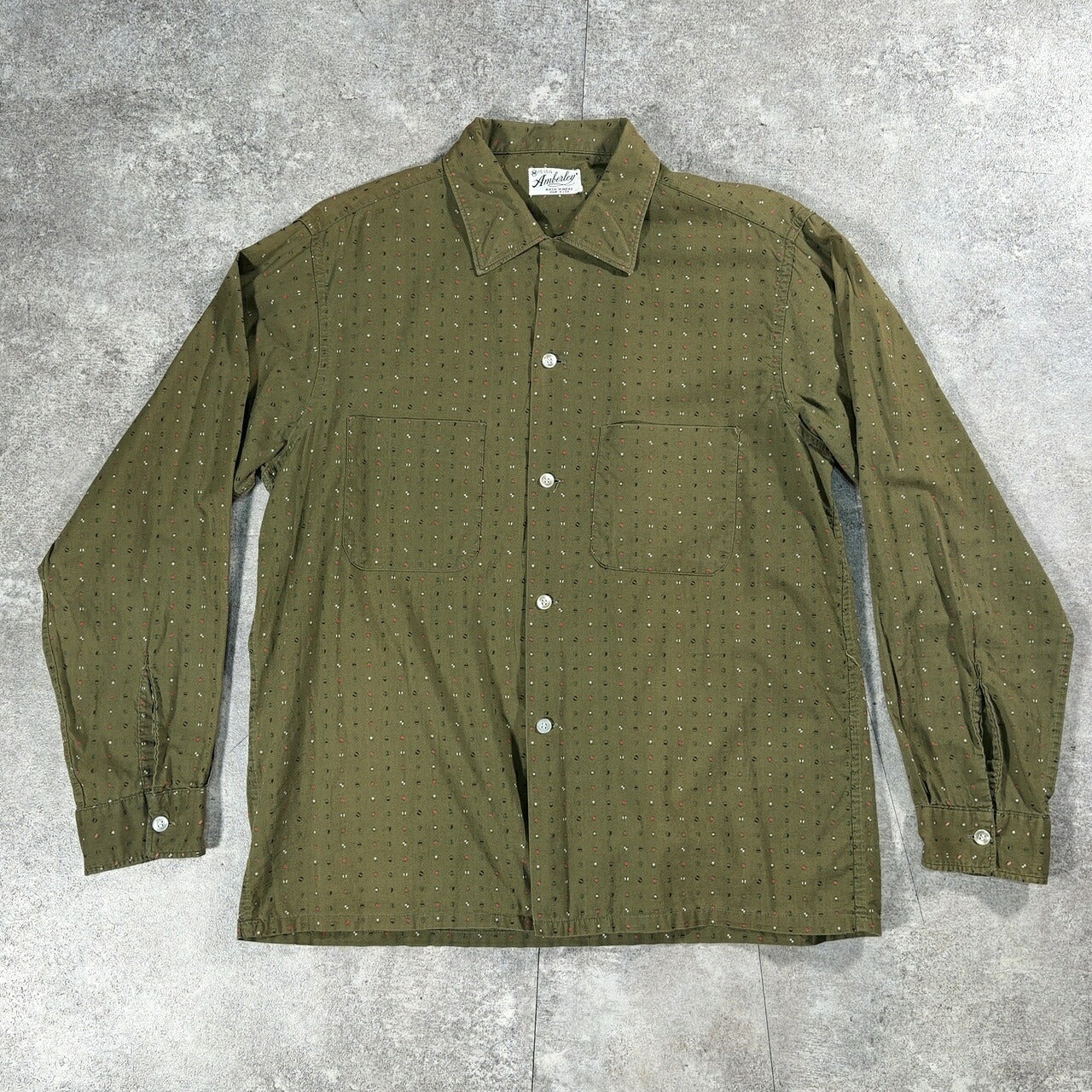 Amberley L 60s Vintage Green Print Long Sleeve Shirt Size M