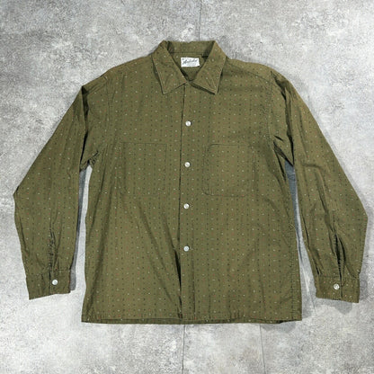 Amberley L 60s Vintage Green Print Long Sleeve Shirt Size M