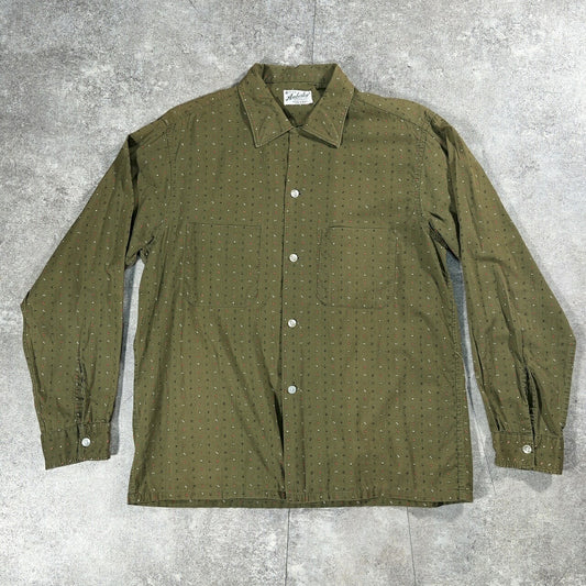 Amberley L 60s Vintage Green Print Long Sleeve Shirt Size M